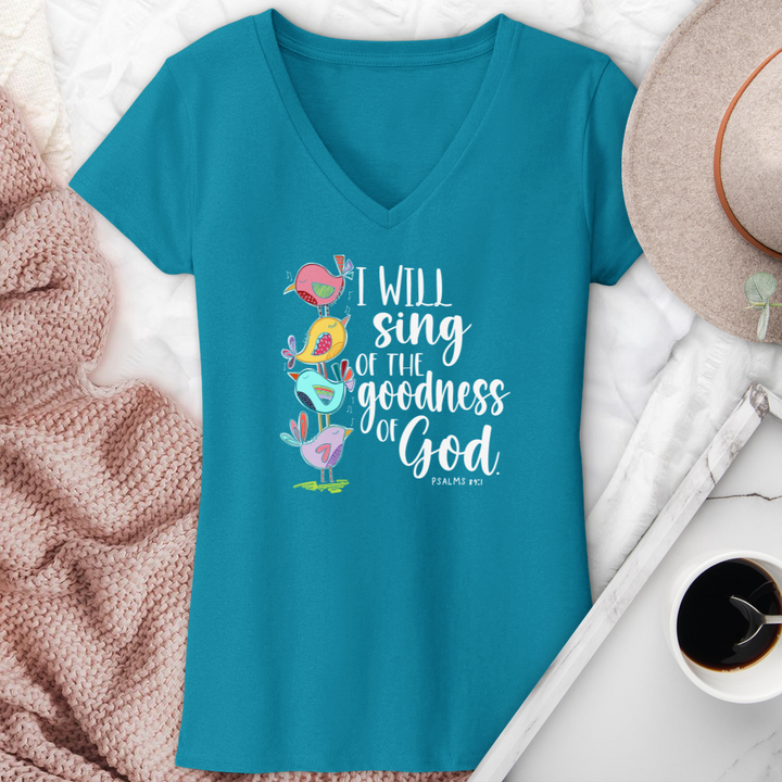 I Will Sing Of The Goodness Of God Birds V-Neck Tee