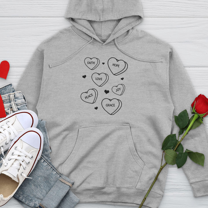 Inspirational Candy Hearts Midweight Hooded Sweatshirt