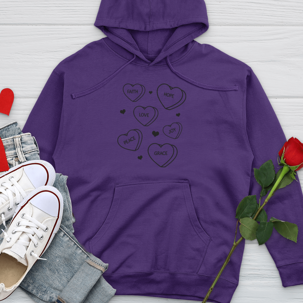 Inspirational Candy Hearts Midweight Hooded Sweatshirt