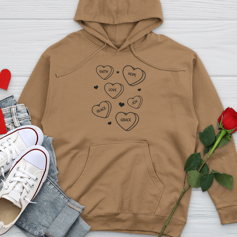 Inspirational Candy Hearts Midweight Hooded Sweatshirt