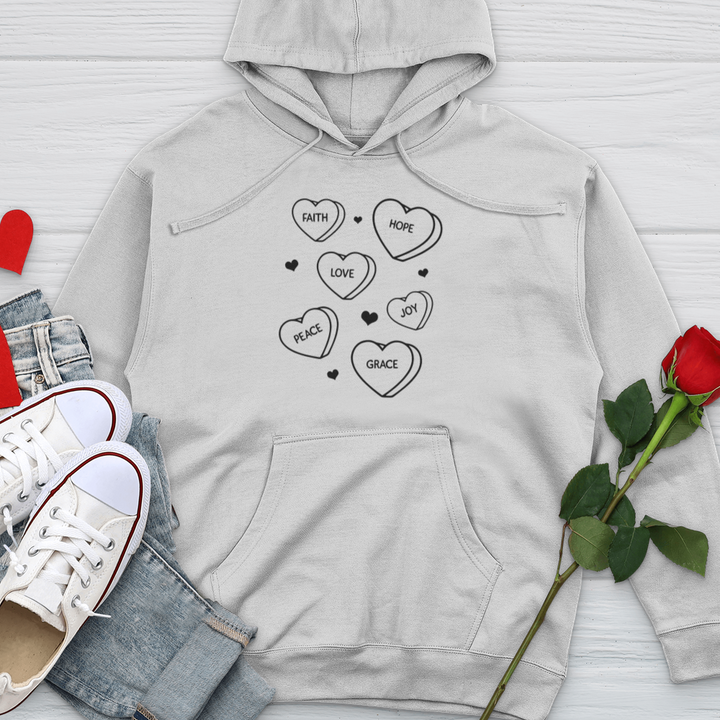 Inspirational Candy Hearts Midweight Hooded Sweatshirt