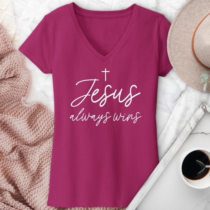 Jesus Always Wins V-Neck Tee