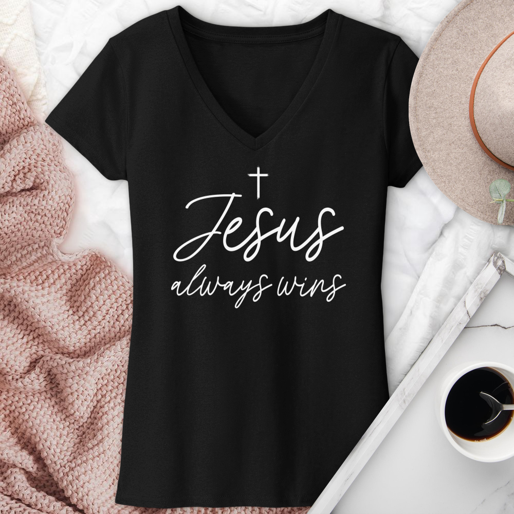 Jesus Always Wins V-Neck Tee