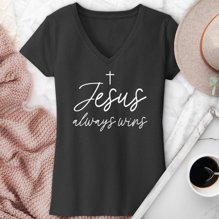 Jesus Always Wins V-Neck Tee