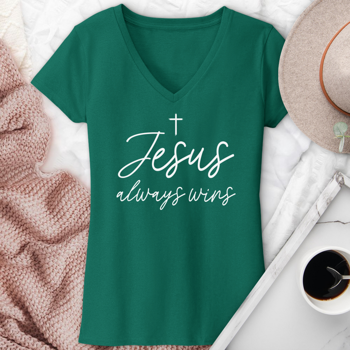 Jesus Always Wins V-Neck Tee