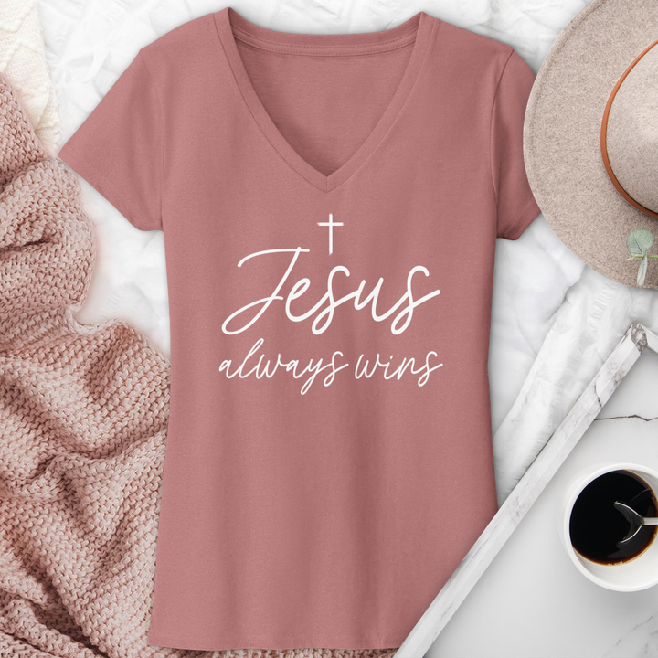 Jesus Always Wins V-Neck Tee