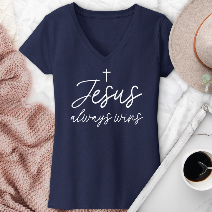 Jesus Always Wins V-Neck Tee