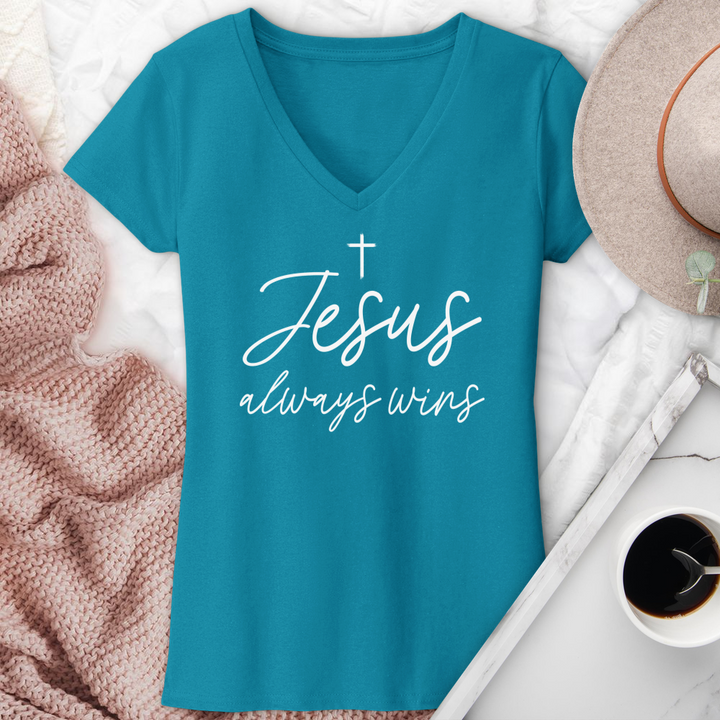 Jesus Always Wins V-Neck Tee