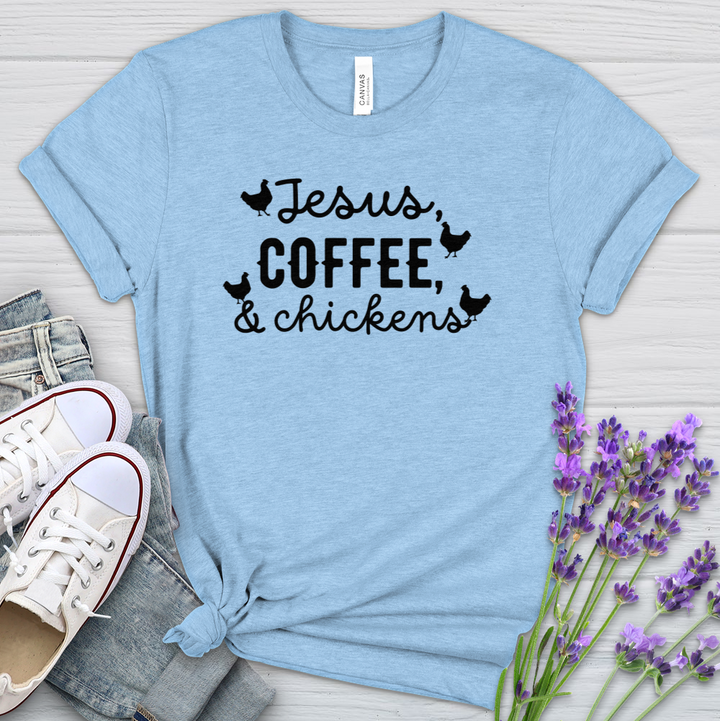 Jesus Coffee & Chickens Heathered Tee