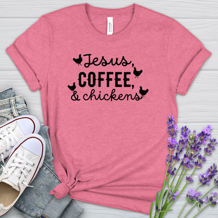 Jesus Coffee & Chickens Heathered Tee