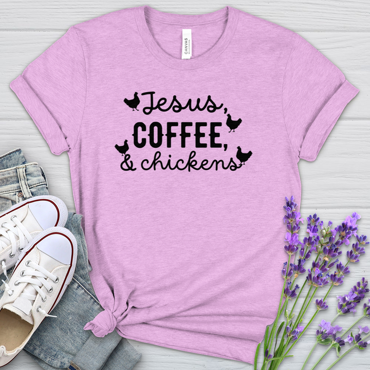 Jesus Coffee & Chickens Heathered Tee