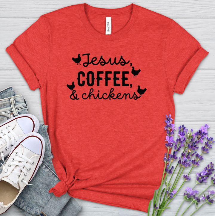 Jesus Coffee & Chickens Heathered Tee