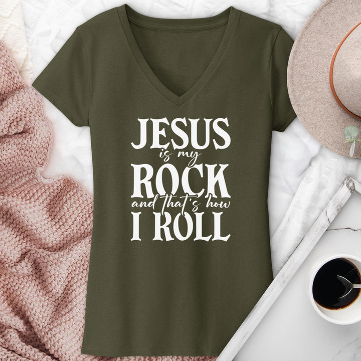 Jesus Is My Rock V-Neck Tee