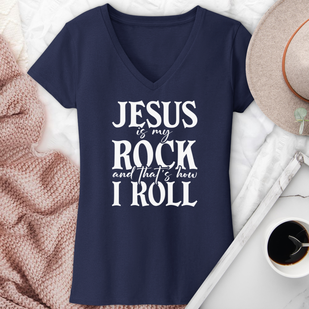 Jesus Is My Rock V-Neck Tee