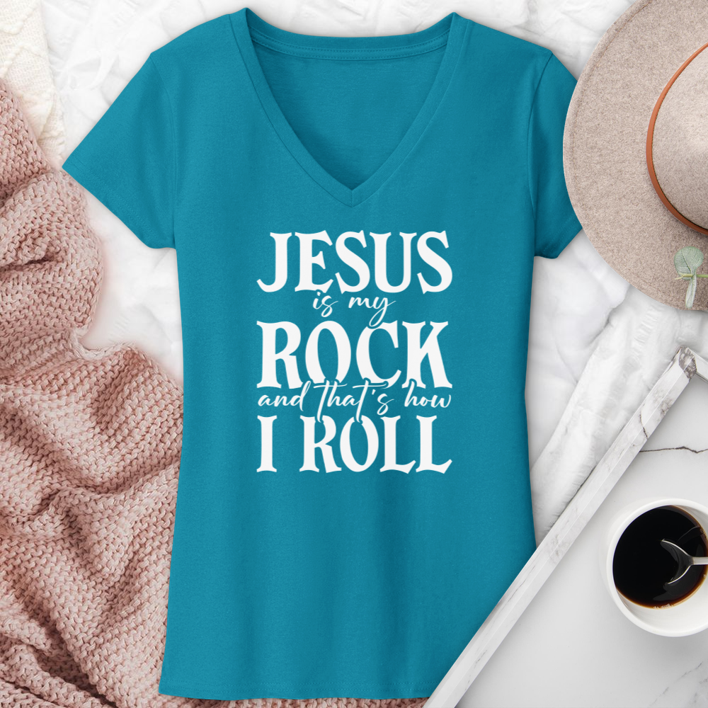 Jesus Is My Rock V-Neck Tee