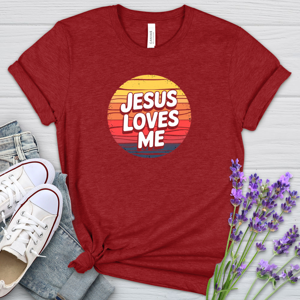 Jesus Loves Me Sunset Heathered Tee