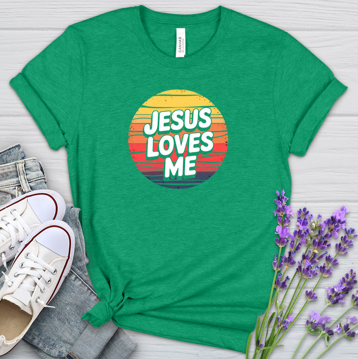 Jesus Loves Me Sunset Heathered Tee