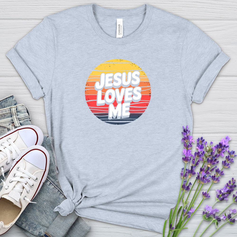 Jesus Loves Me Sunset Heathered Tee