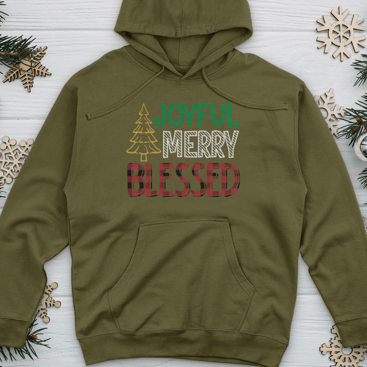 Joyful Merry Blessed Colored Midweight Hooded Sweatshirt