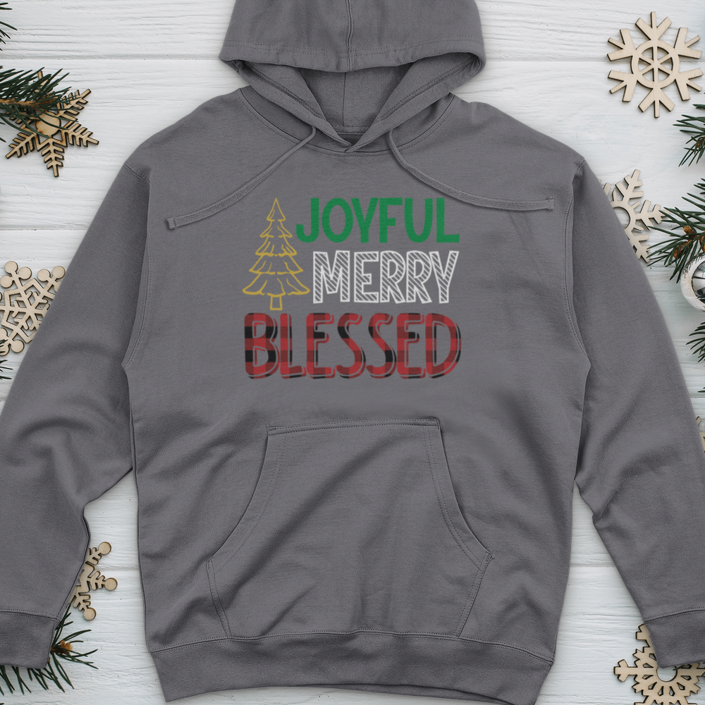 Joyful Merry Blessed Colored Midweight Hooded Sweatshirt