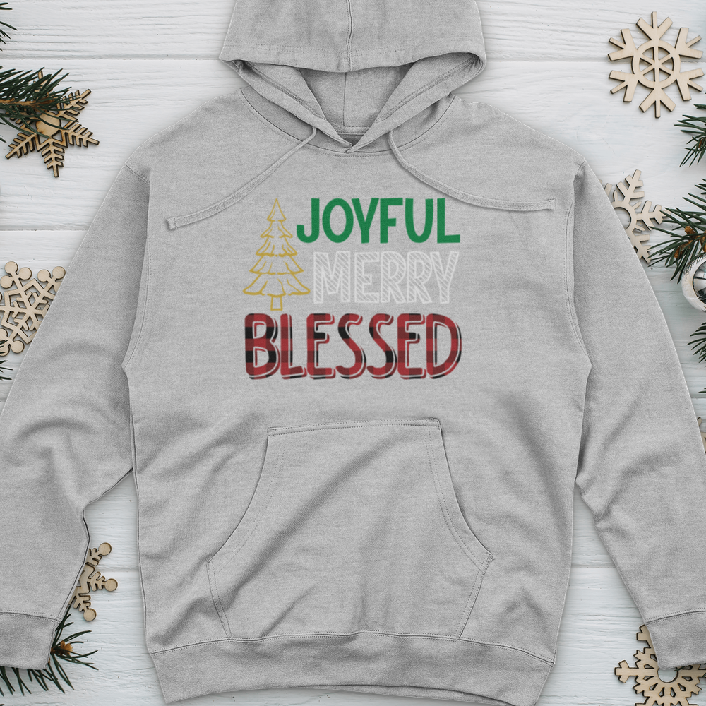 Joyful Merry Blessed Colored Midweight Hooded Sweatshirt