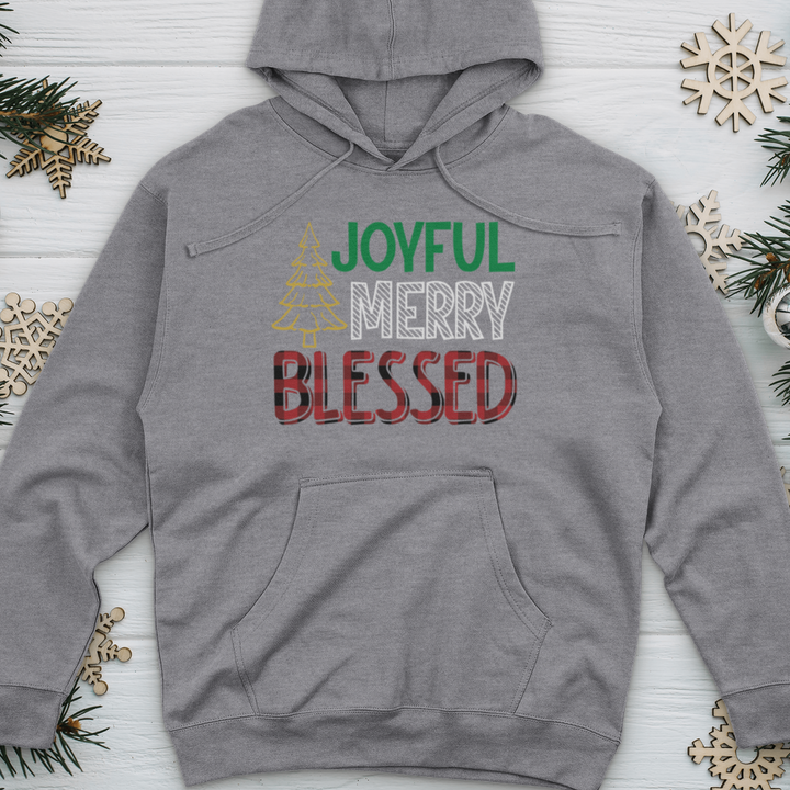 Joyful Merry Blessed Colored Midweight Hooded Sweatshirt