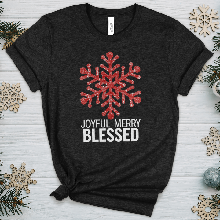 Joyful Merry & Blessed Snowflake Heathered Tee