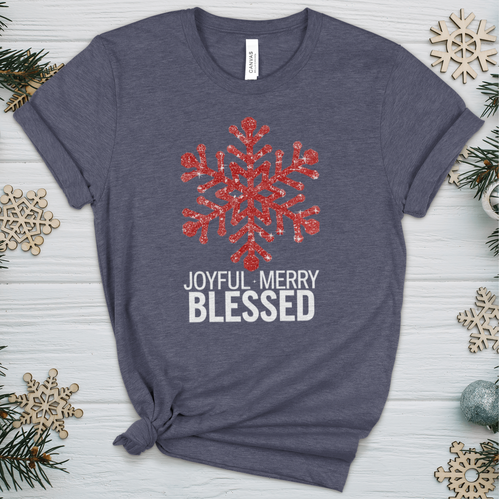 Joyful Merry & Blessed Snowflake Heathered Tee