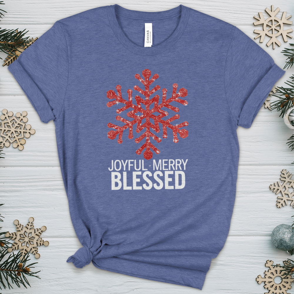 Joyful Merry & Blessed Snowflake Heathered Tee