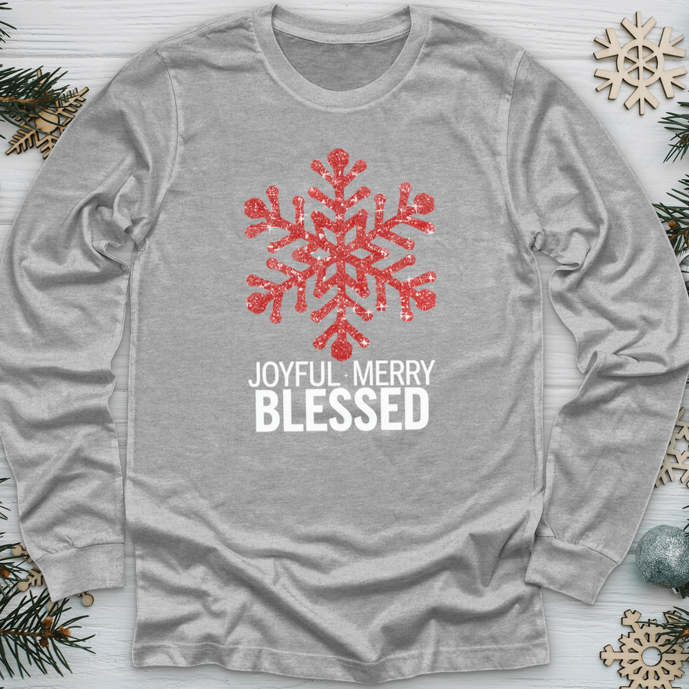 Joyful Merry & Blessed Snowflake Long Sleeve Tee