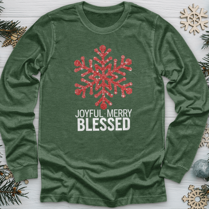 Joyful Merry & Blessed Snowflake Long Sleeve Tee