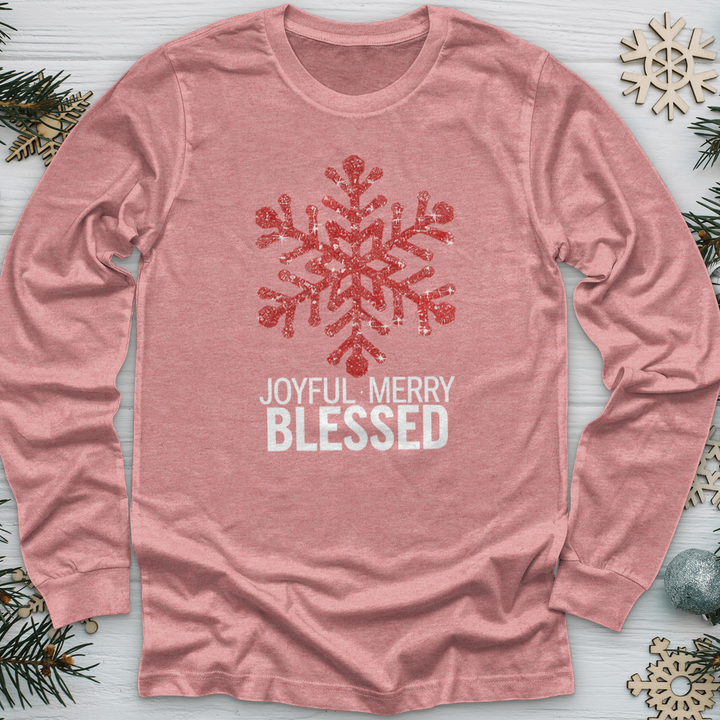 Joyful Merry & Blessed Snowflake Long Sleeve Tee