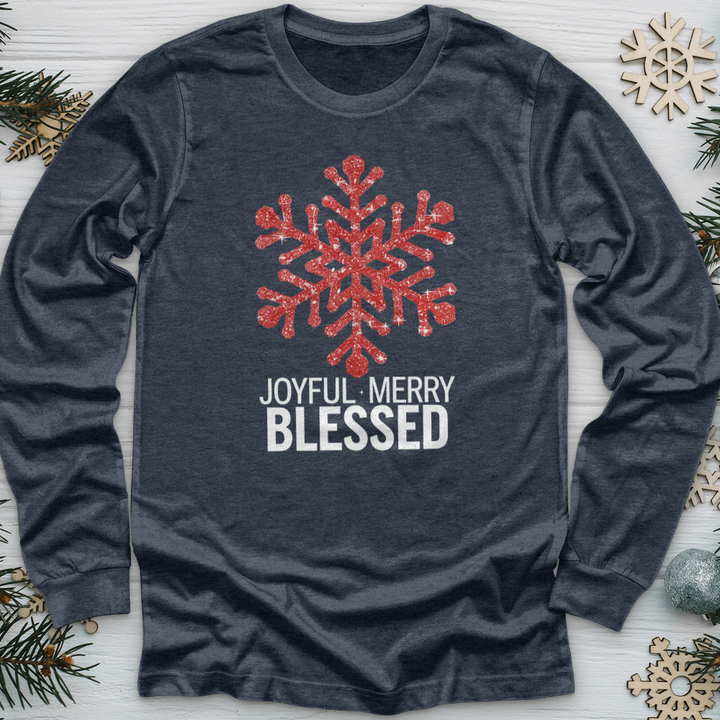 Joyful Merry & Blessed Snowflake Long Sleeve Tee