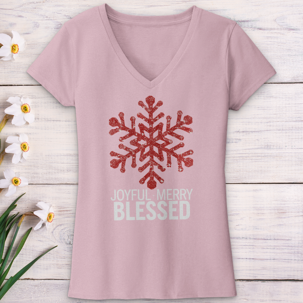 Joyful Merry & Blessed Snowflake V-Neck Tee