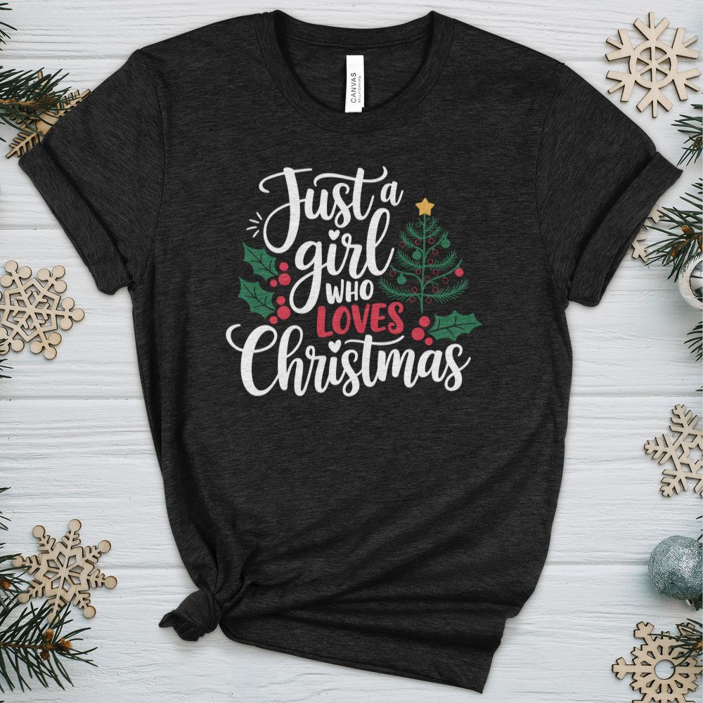 Just a Girl Who Loves Christmas Heathered Tee