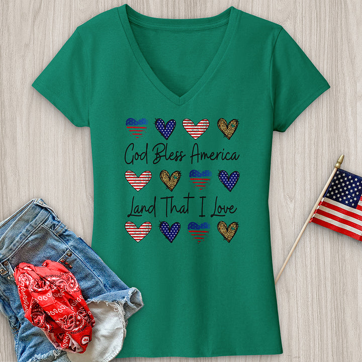 God Bless Heart Pattern V-Neck Tee