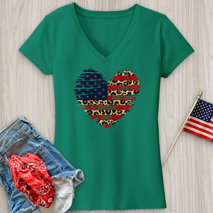 One Nation Leopard Heart V-Neck Tee