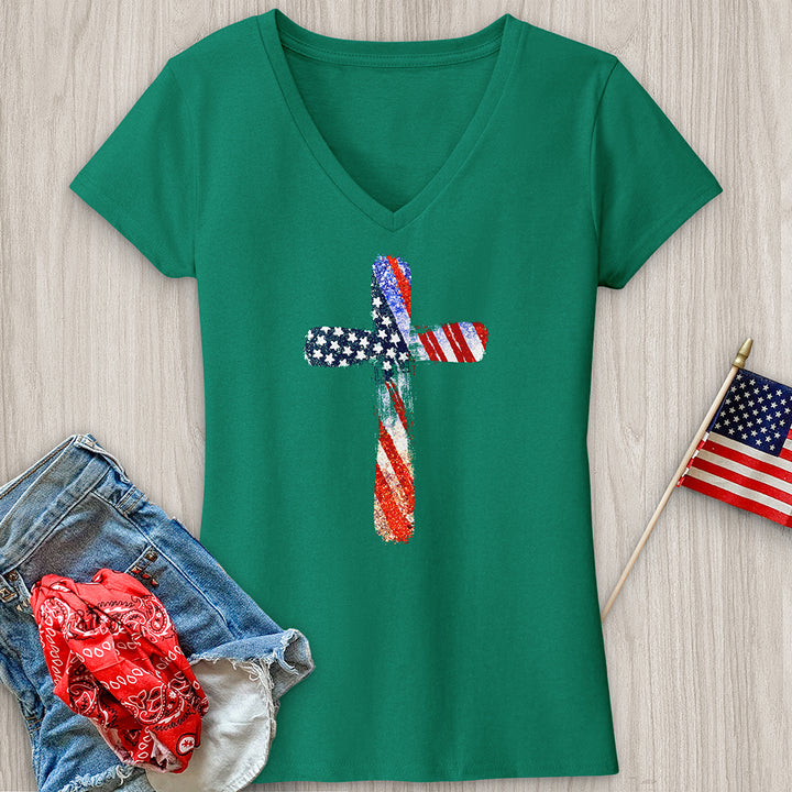 Red White Blue Cross V-Neck Tee