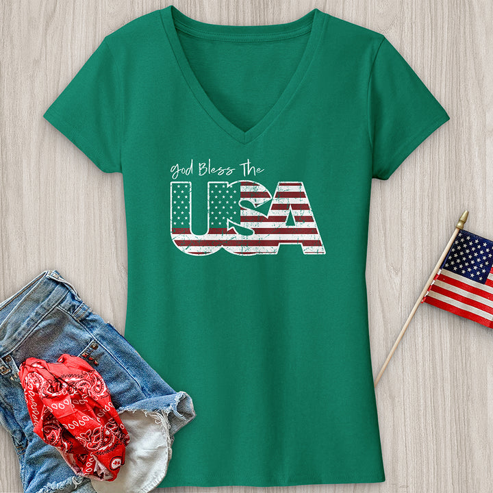 God Bless USA Faded V-Neck Tee