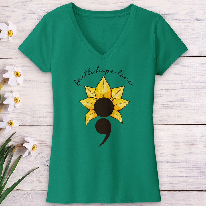 Faith Hope Love Semicolon V-Neck Tee