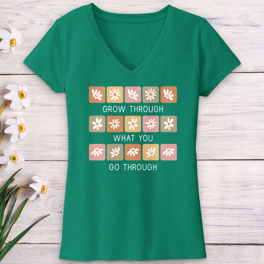 Grow Through Retro Daisies V-Neck Tee