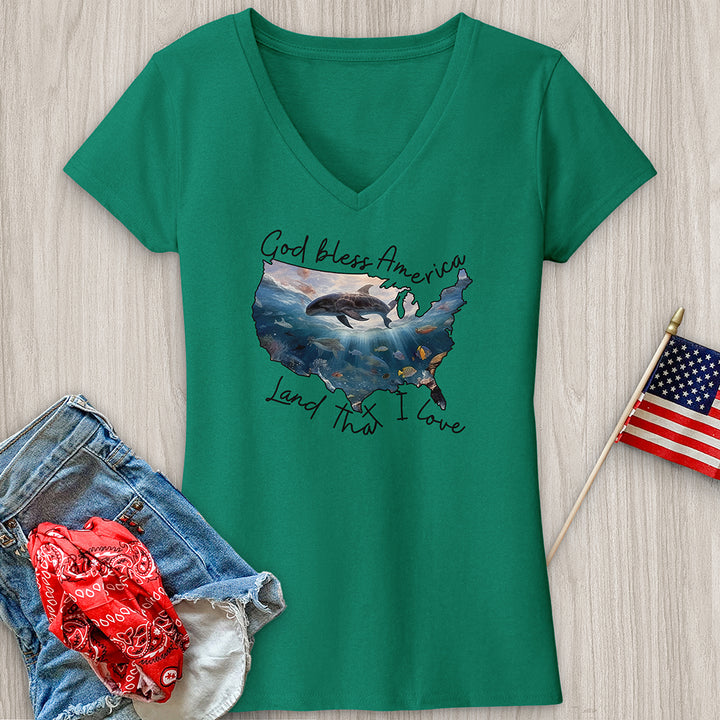 Loves Her Mama America and Jesus V-Neck Tee