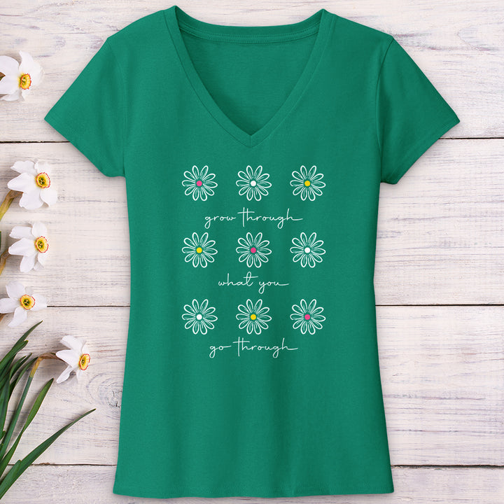 Grow Through White Daisies V-Neck Tee