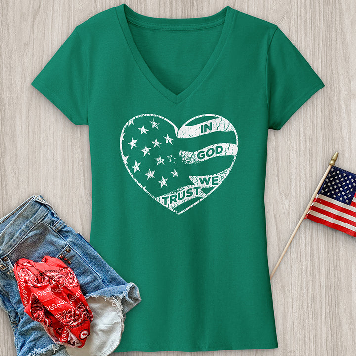 In God We Trust Faded Heart V-Neck Tee