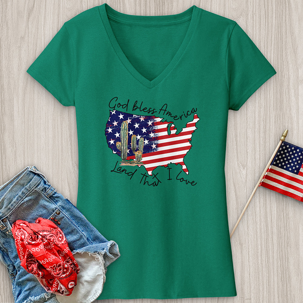 God Bless Cactus Country V-Neck Tee