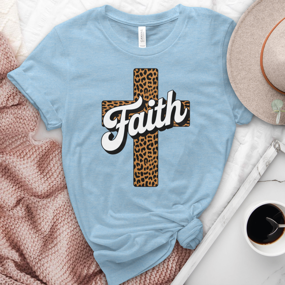 Leopard Print Faith Cross Heathered Tee