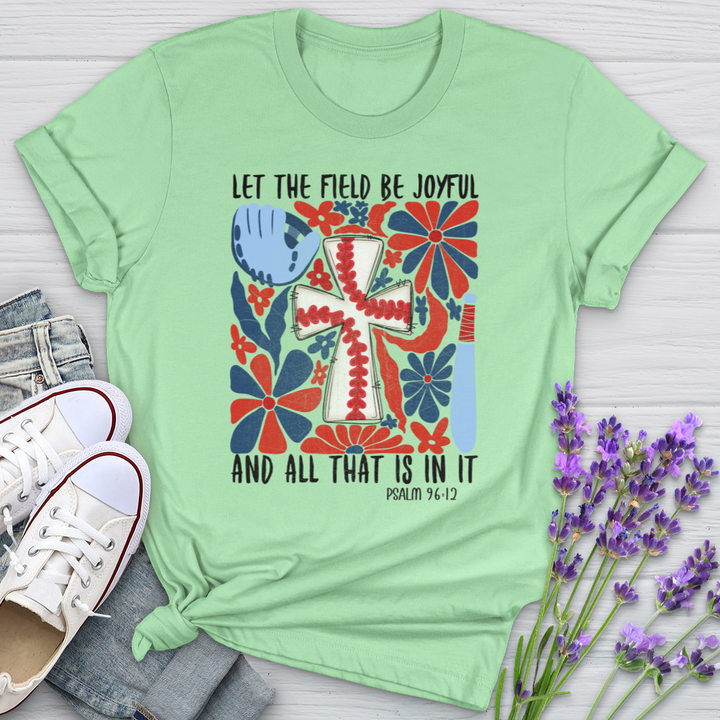 Let The Field Be Joyful Baseball Floral Softstyle Tee