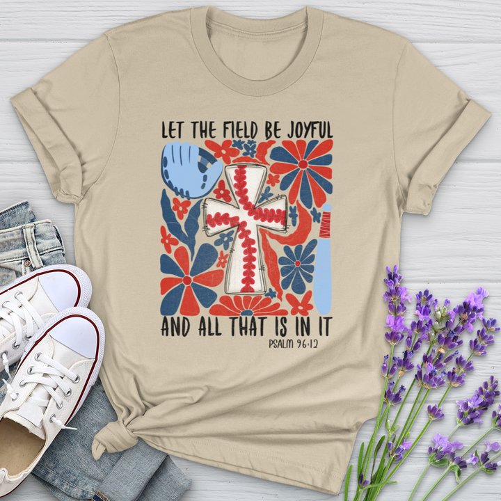 Let The Field Be Joyful Baseball Floral Softstyle Tee