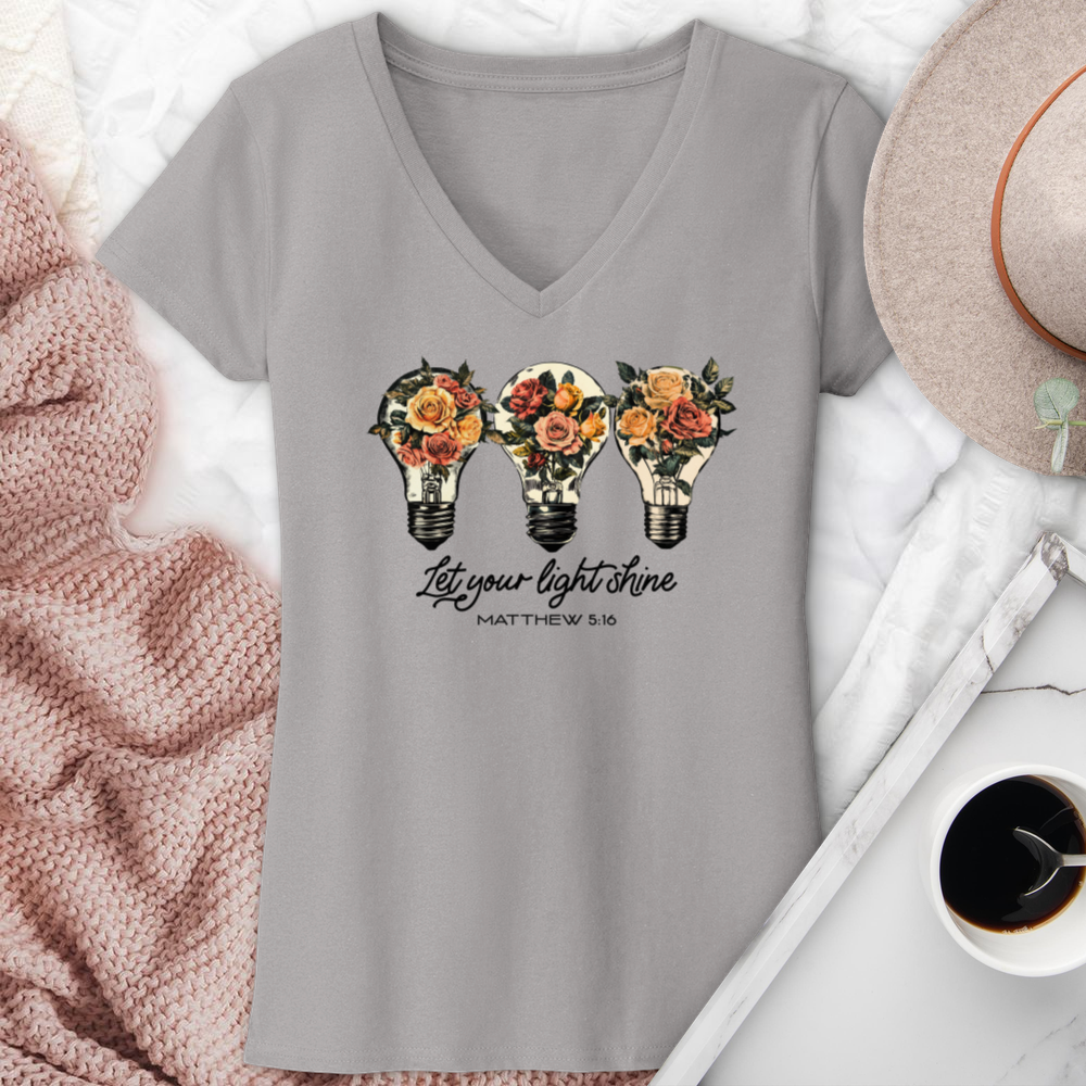 Let Your Light Shine Floral Bulb V-Neck Tee