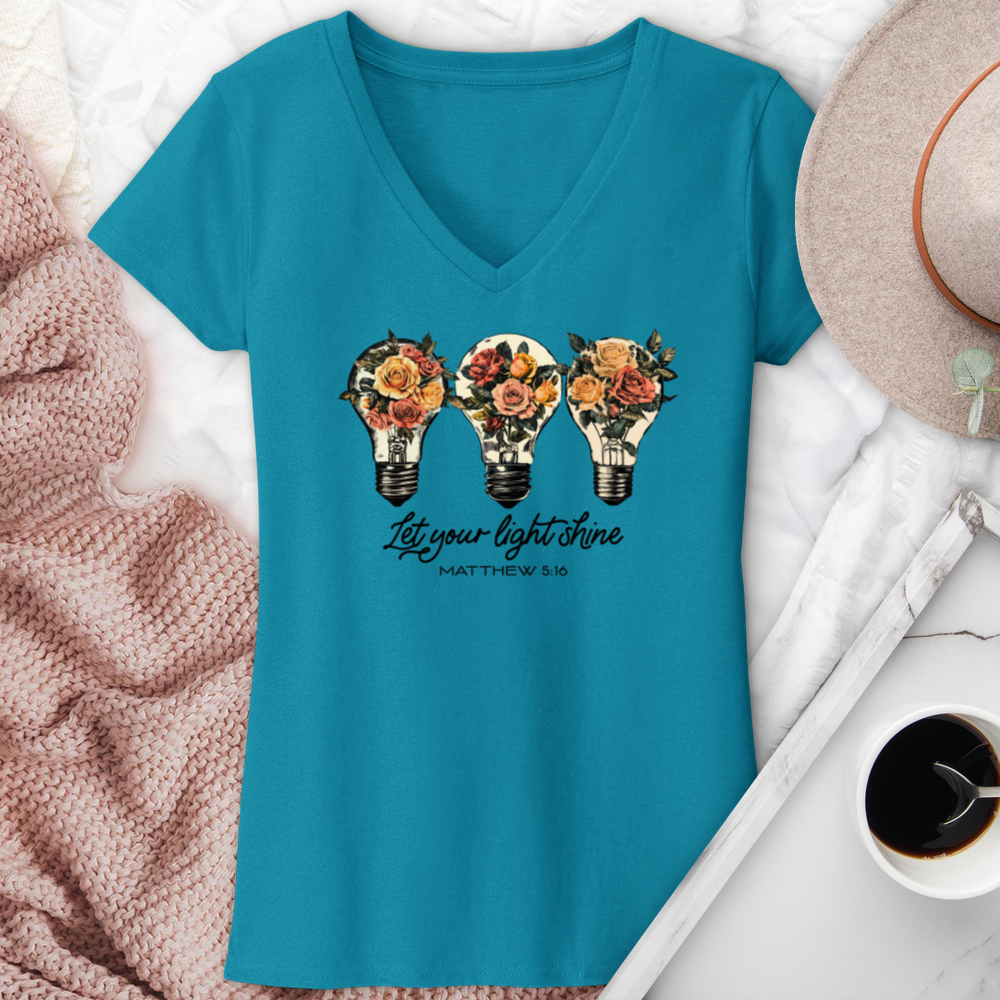 Let Your Light Shine Floral Bulb V-Neck Tee